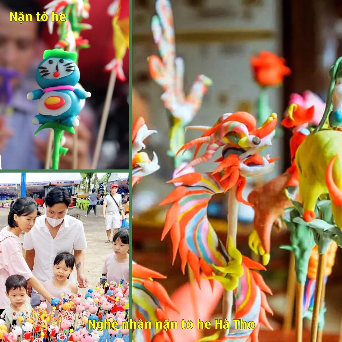 Tên chương trình: Nghệ nhân nặn tò he – Ngày hội gia đình công ty Đào Tuyết 2024. Số lượng khách: 7.000 người. Thời gian: 13:00 – 14:00 05/06/2024. Đơn vị tổ chức: Công ty Đào Tuyết. Sản phẩm tò he: Tò he công chúa, tò he Minion, tò he Tiviman, tò he Speakerman, tò he chị Hằng, tò he khủng long …. Đối tượng: Công nhân viên, cán bộ Công ty Đào Tuyết. Địa chỉ: Cần Thơ. Nghệ nhân tò he: Nghệ nhân Hà Tho